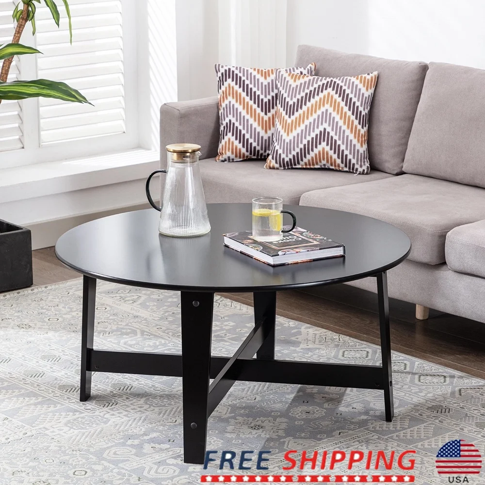 

Round Wooden Coffee Table Indoor Sleek Design Easy to Assemble Durable Lightweight Modern Living Room Furniture Decor