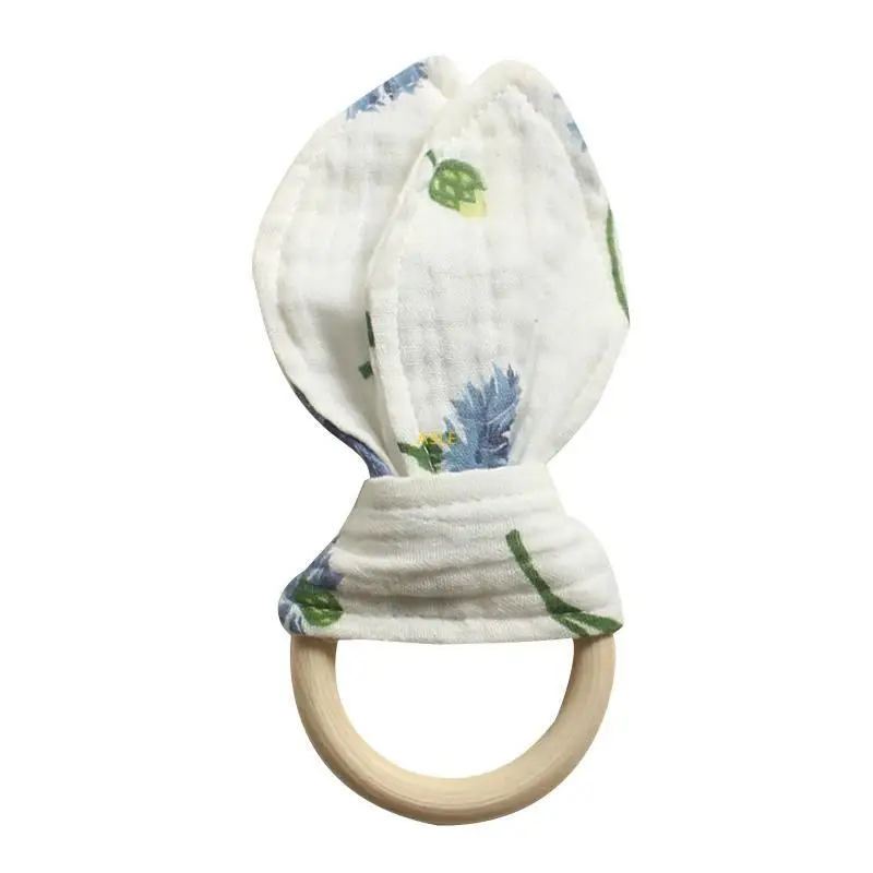 

Baby Wooden Hand Grasp Toy Soft Cotton Rabbit Ears Teether Bracelet Rattle