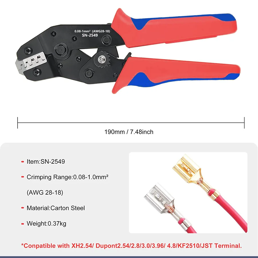 SN-2549 DuPont Plug-in Spring Terminal Crimping Pliers for JST/XH2.54/XH2.5/PH2.0/PHD2.0/SM2.5 Crimping Tool