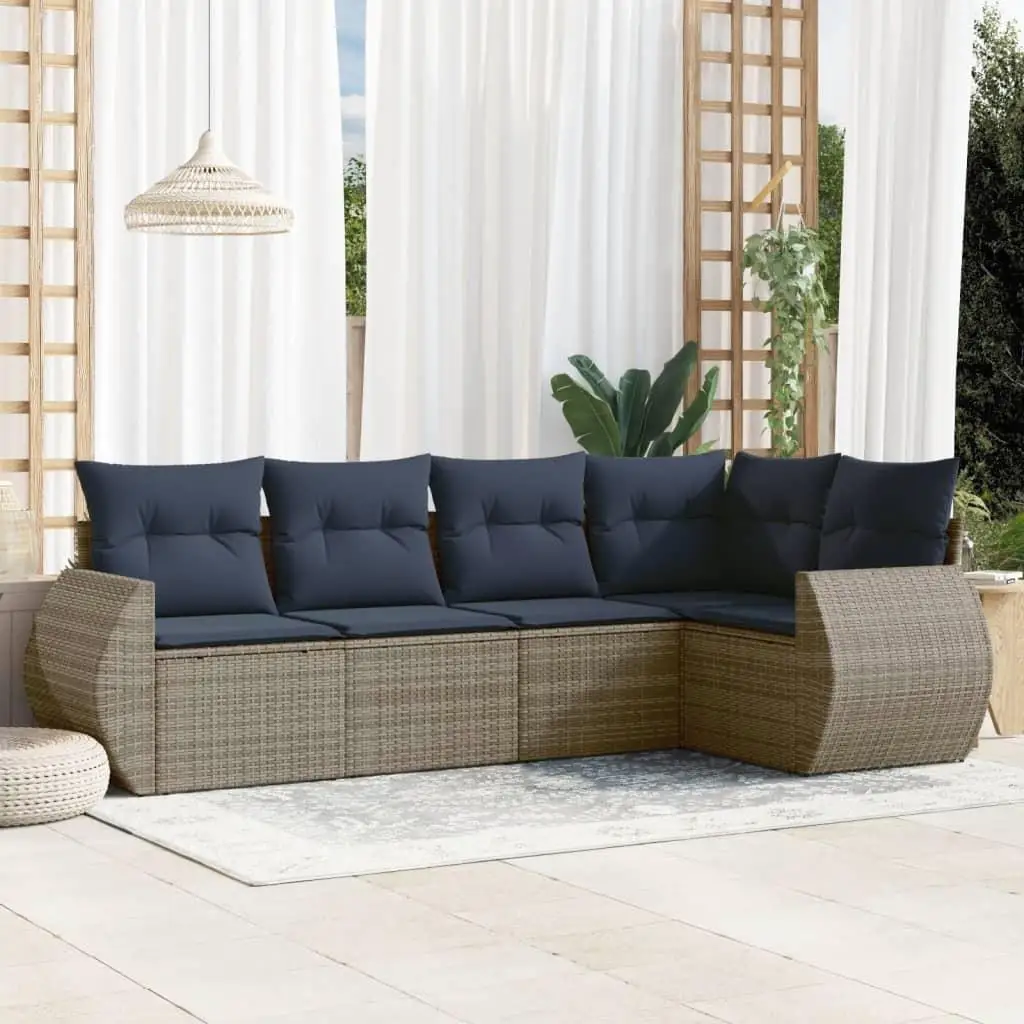 

Modern 5 Piece Outdoor Patio Sofa Set with Cushions Gray Poly Rattan Furniture for Garden Backyard Balcony