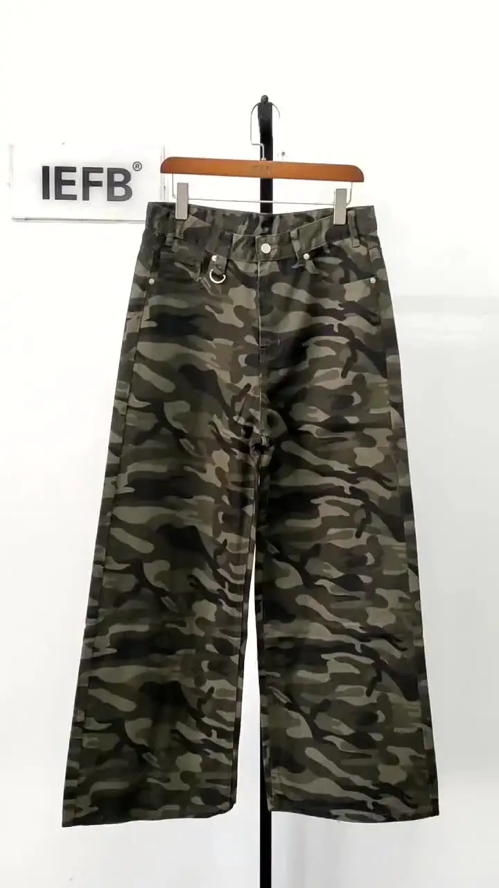 IEFB 2025 Primavera Nuovi Jeans Alla Moda Anello di Metallo Design Maschio Sfumatura di Colore Lavato Dritto Pantaloni di Jeans Maschili Gamba Larga Casual 9C354