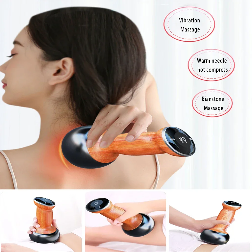 

Electric Heating Bian Stone Gua Sha Massager Hot Compress Body Physiotherapy Tool Back Neck Massage Warm Moxibustion Guasha Tool