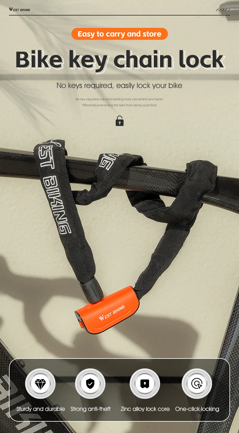 WEST BIKING Fahrradkettenschloss, Zinklegierungskern, One-Touch, schlüssellos, leicht, staubdicht, Abdeckung für MTB, Rennrad, E-Bike, Sicherheitszubehör – Detail 1