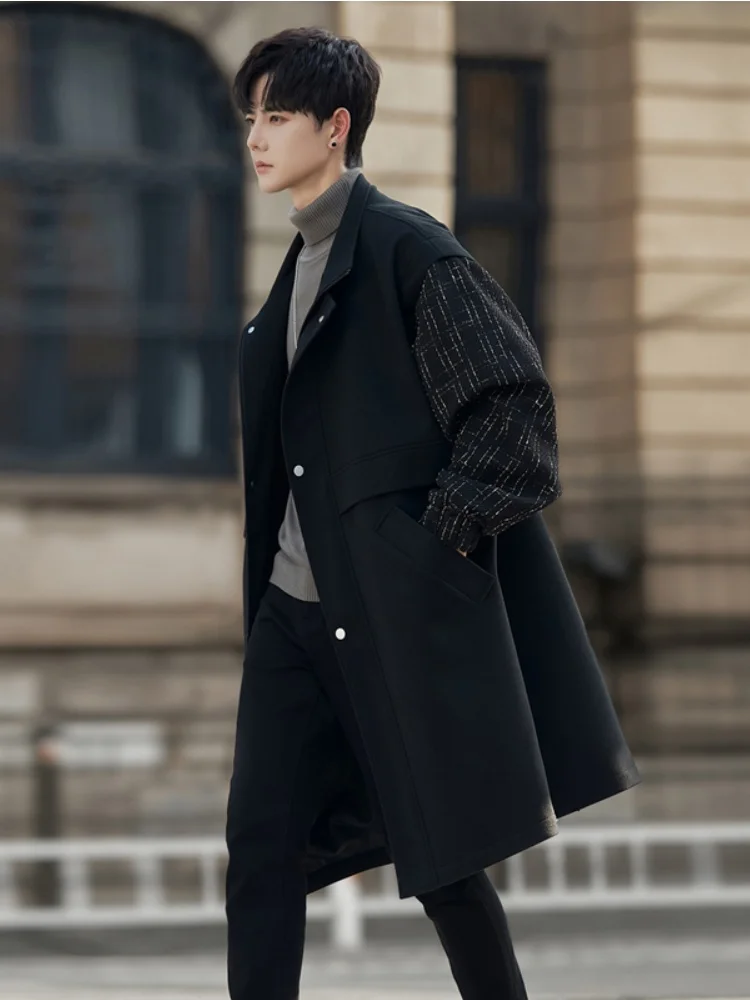 

Мужское шерстяное пальто средней длины: осенне-зимнее, высококачественное, в британском стиле, до колен, повседневное, элегантное, модное