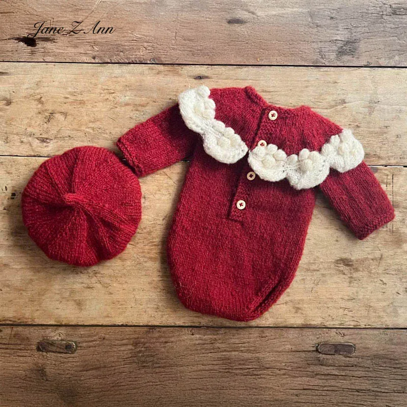 

Комплект одежды для фотосъемки новорожденных, вязаная шапка, комбинезон, реквизит, костюм для фотосессии для младенцев, красный, Новый год, Рождество, коричневая одежда