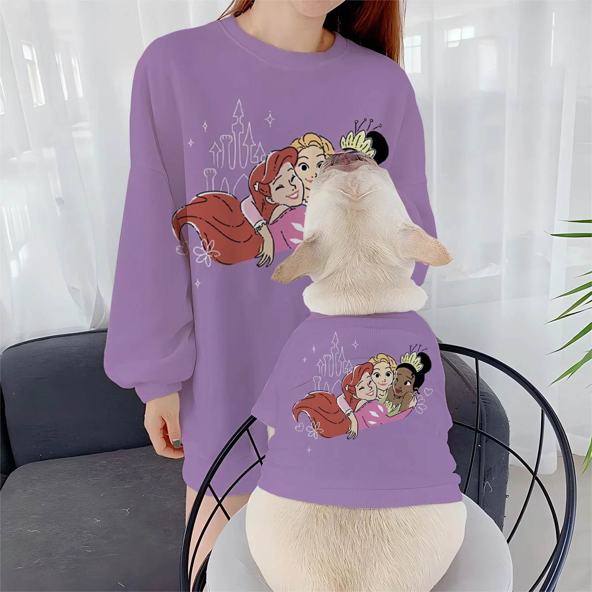 New Pet Clothes Dog Clothes Parent-child Clothes Autumn and Winter Women's Pullover Disney Princess Tiana Print