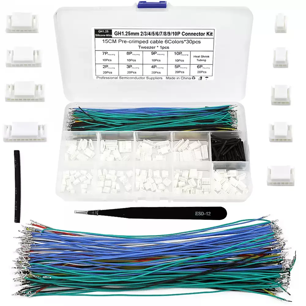 1.25mm Pitch JST-GH 1.25 Connector with 28AWG Pre-Crimped Cables,GH 1.25mm Connector Housing (GH-Kit) Plastic Housing + Crimp Te