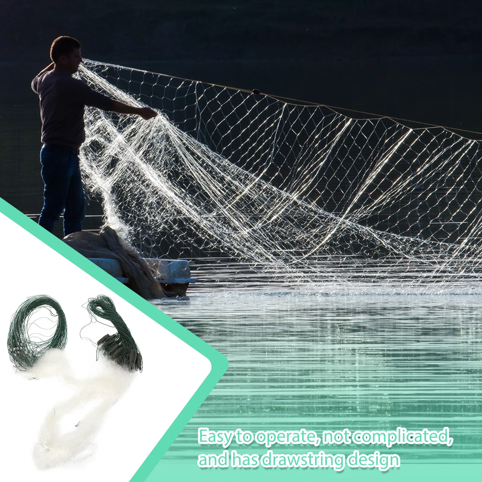 Three Layer Nylon Gill Net Fishing Trap Lightweight Strong Transparent Easy Throw for Novice Fishermen 1m X 20m Outdoor Fish