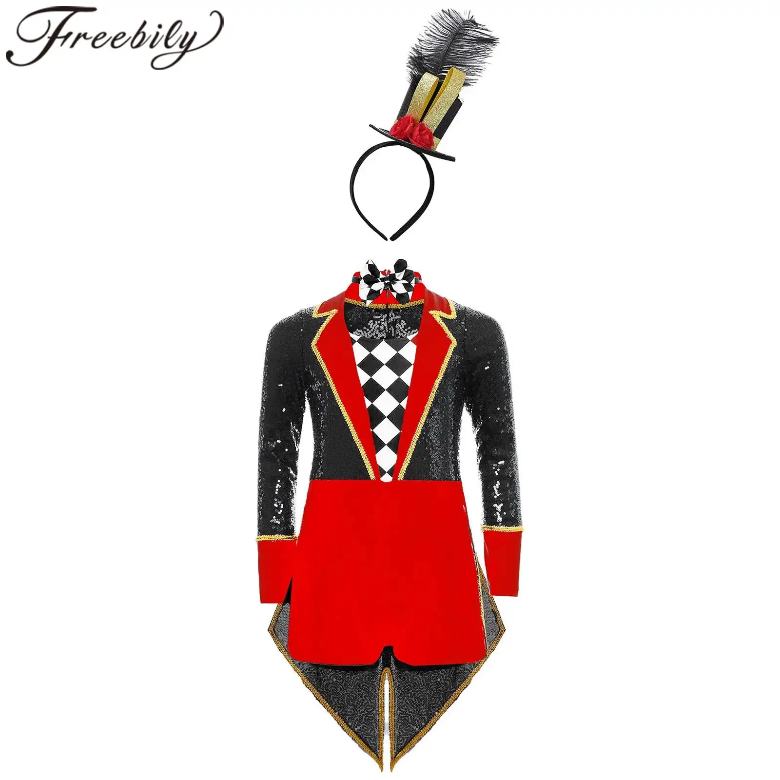 

Magician Fancy Dress Carnival Ringmaster Costume Boys Girls Circus Cosplay Costume Unitard Halloween Theme Party Outfit