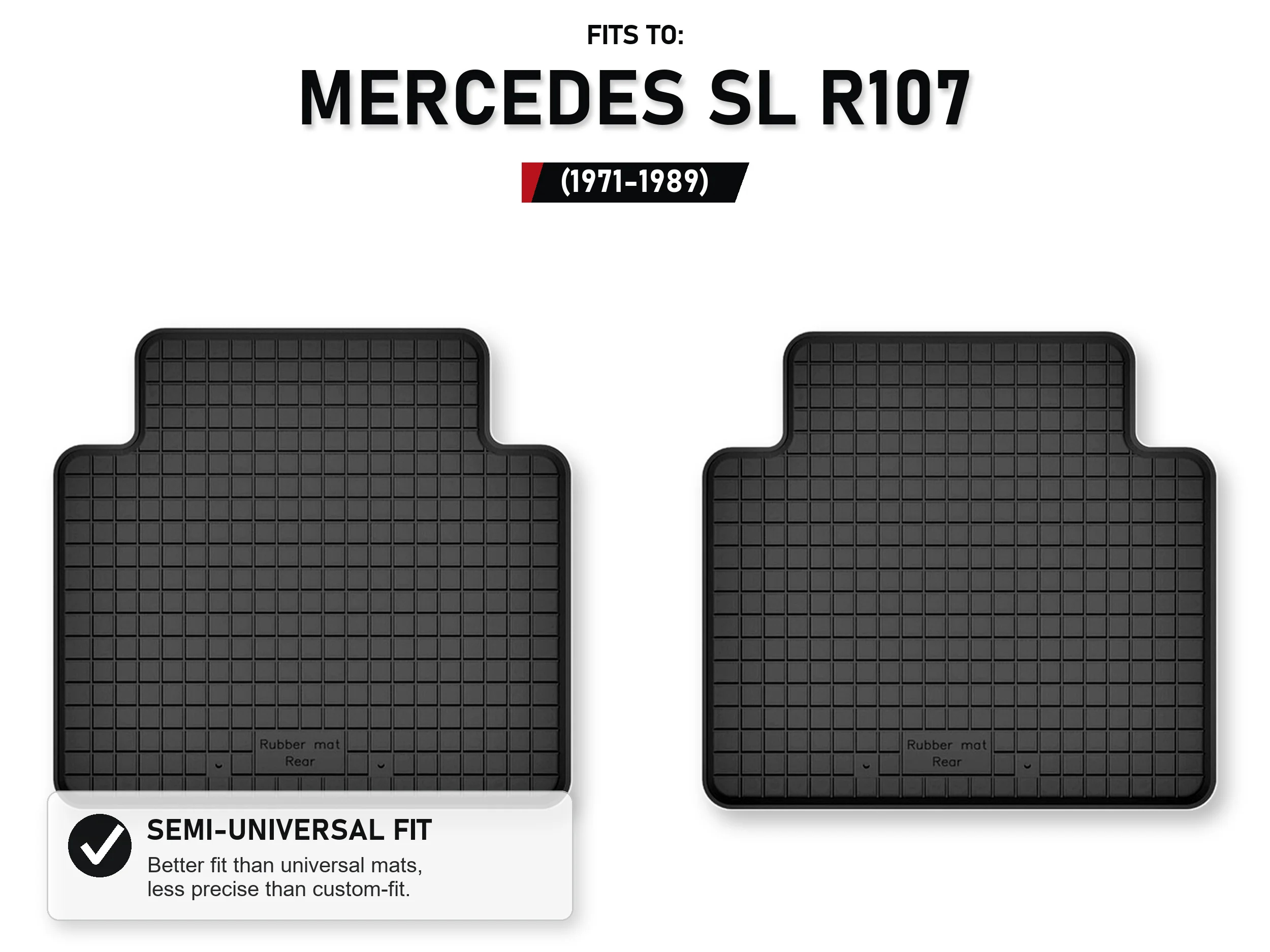Rubberen bakmatten achteraan voor: Mercedes Sl R107 1971-1989, 2 stuks