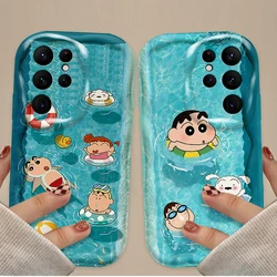 Lovely Swim C-Crayon S-ShinChan Case For Samsung Galaxy S24 Ultra S23 S22 Plus S21 S20 FE A25 A55 A35 A15 A16 A05 A05S A06 Phone