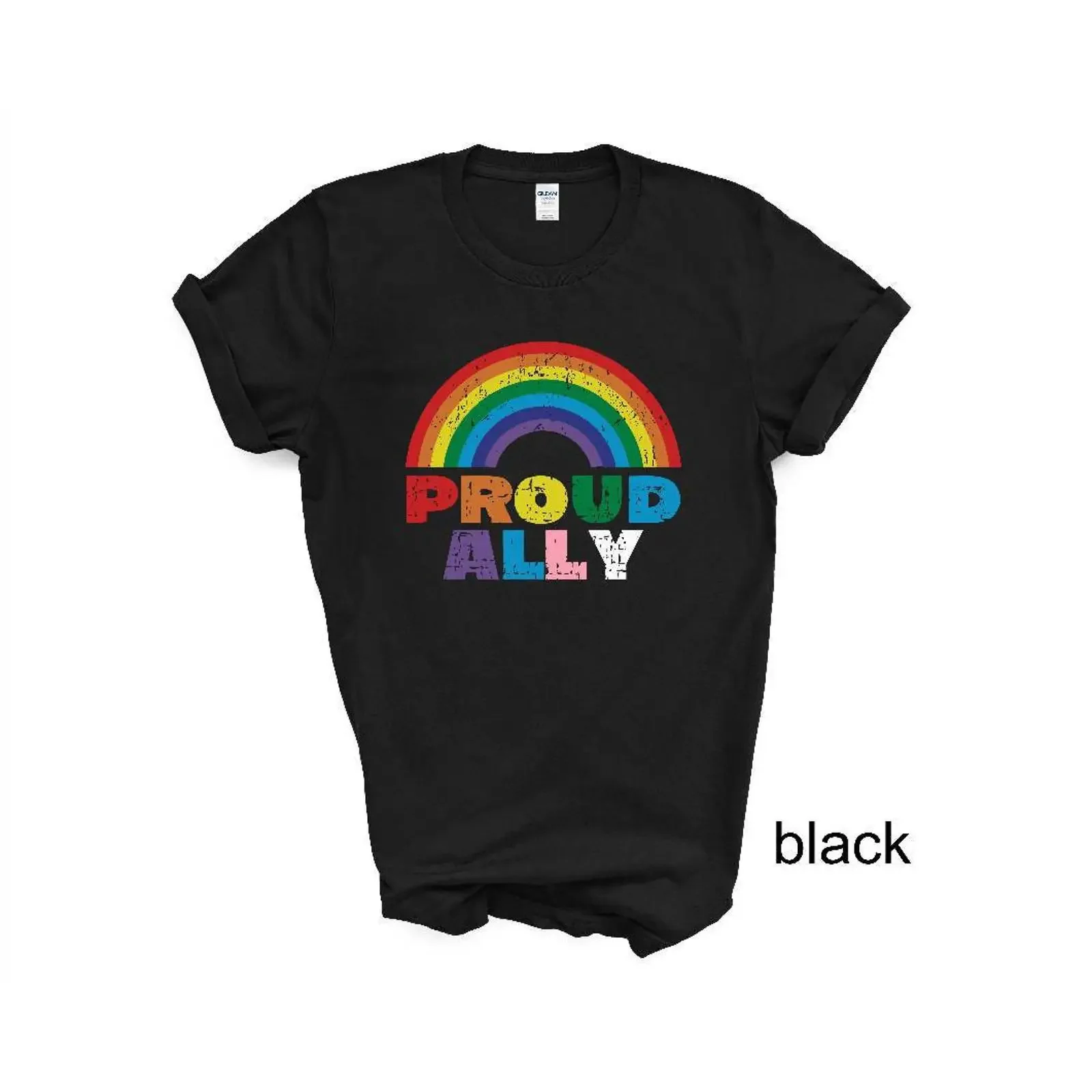 Proud Ally Rainbow T shirt LGBTQ Pride  vintage Washed Casual Stretched streetwear designer clothes graphic Slightly