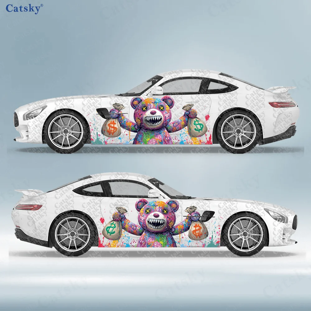 

2 шт. наклеек на боковые части автомобиля в виде плюшевых мишек с денежными мешочками, самоклеящиеся, из ПВХ, водонепроницаемые и устойчивые к царапинам, аксессуар для автомобиля, подарок