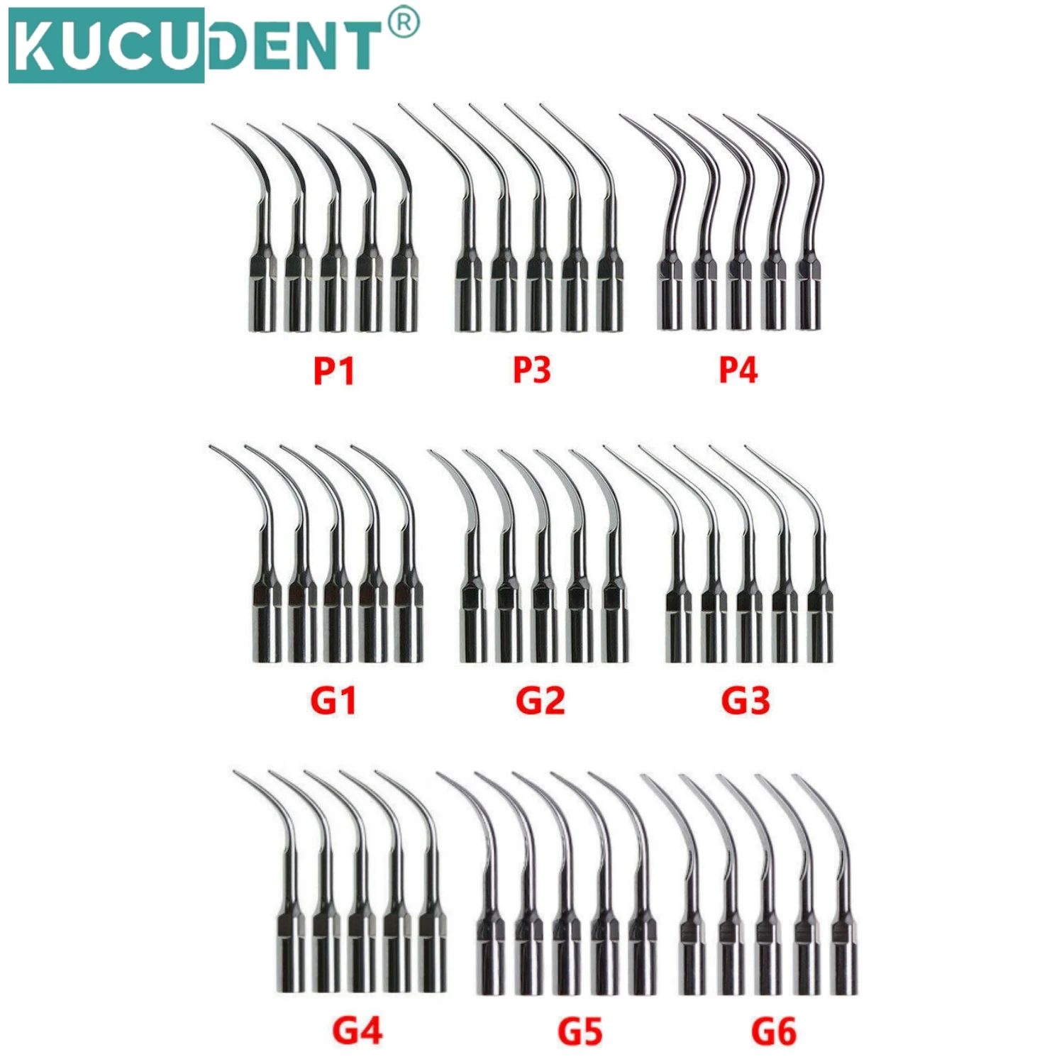 KUCUDENT 5pcs Dental Ultrasonic Scaler Tip fit for EMS/ WOODPECKER Handpiece Perio Scaling Insert Tip G1 G2 G3 G4 G5 G6 P1 P3 P4