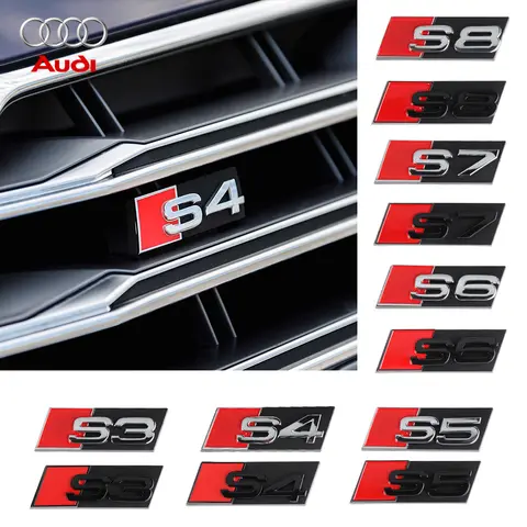 3D ABS 크롬 블랙 그릴 배지 자동차 전면 그릴 로고 장식 아우디 S3 S4 S5 S6 S7 S8 RS3 RS4 RS5 RS6 RS7 용 자동차 액세서리