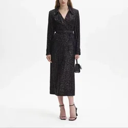 Women's sequin trench coat 2023 new fashion casual long coat