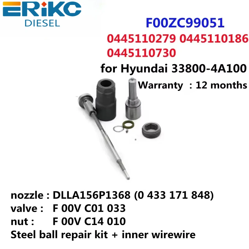 

ERIKC F00ZC99051 Injector Overhaul Kits NOZZLE DLLA156P1368 VALVE F00VC01033 NUT F00VC14012 FOR HYUNDAI 33800-4A100 0445110279
