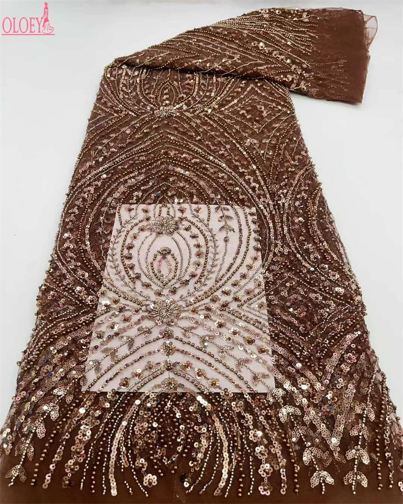 

African Handmade Sequins Tulle Lace Fabric, French Luxury Beads, Bridal Wedding Party Dress Sew