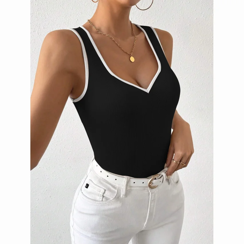 

Contrasting color outer wear V-neck vest spring and summer elegant sleeveless slim top