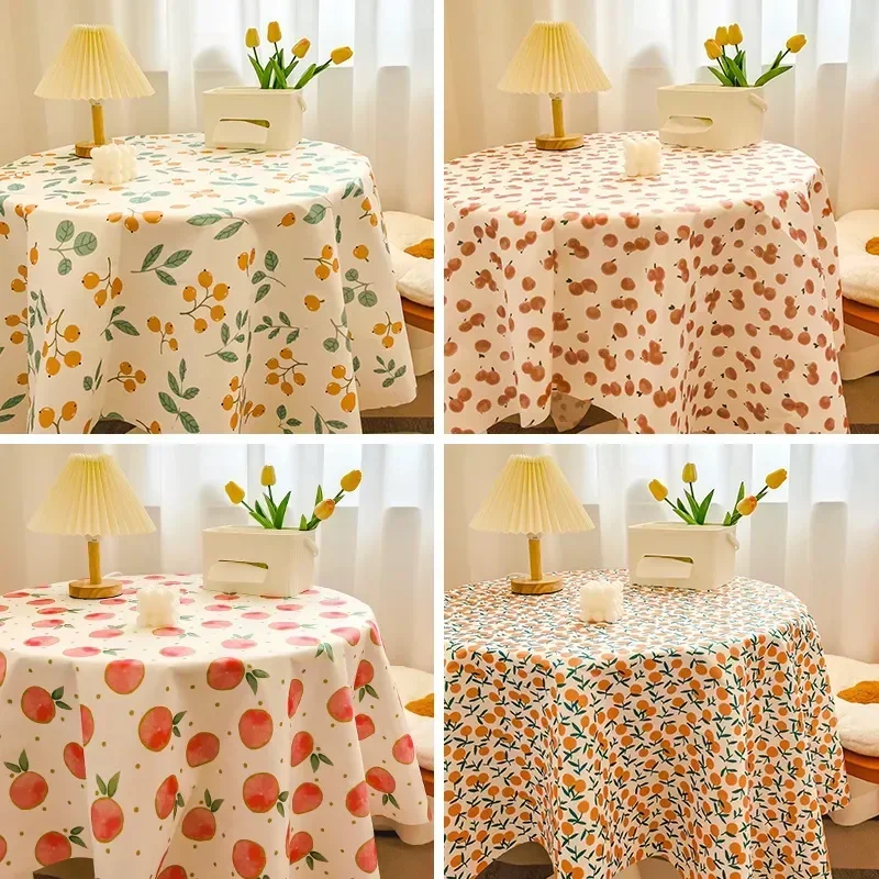 Round Tablecloth Cherry orange plaid pattern Table Cloth Decorative Table Cover Indoor Holiday Home Christmas Party Picnic