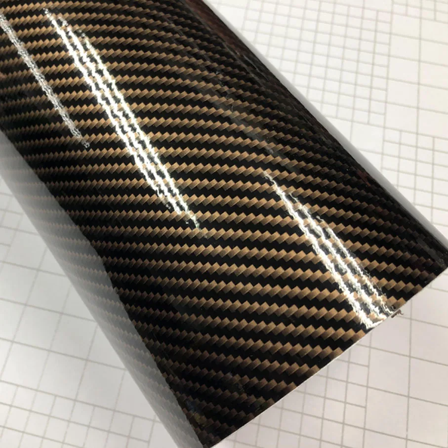 

58cm*1/2/3/4/5/10m Glossy Gold Diagonal 2D Carbon Fiber Glossy Carbon Fiber Vinyl Film Car Wrap Foil with Air Release