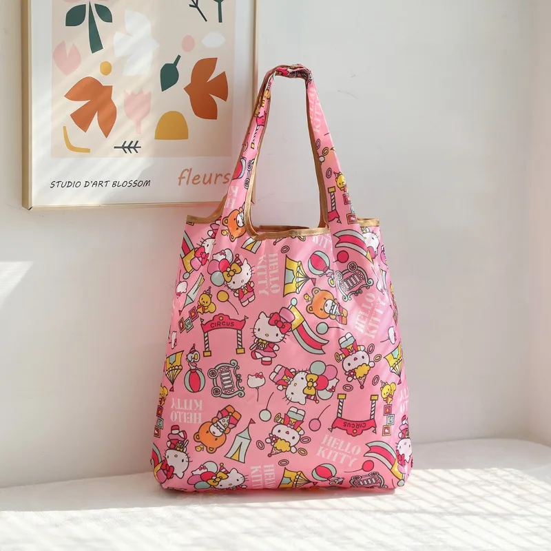 Sanrio Hello Kitty Shopping Bags Shoulder Cloth Bag Anime Large-capacity Environmental Protection Bags Portable Folding Tote Bag