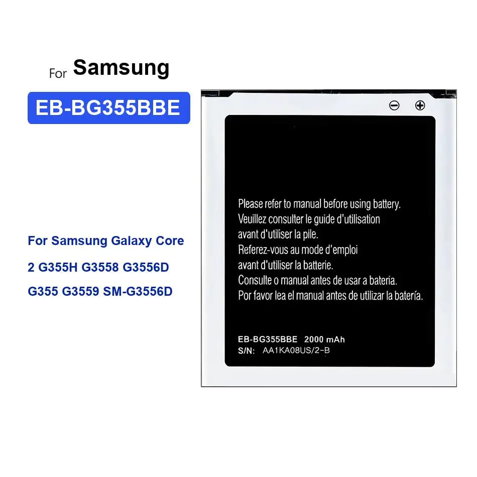Аккумулятор для мобильного телефона EB-BG355BBE, 2000 мАч, для Samsung Galaxy Core 2 G355H G3558 G3556D G355 G3559 SM-G3556D, высокая емкость