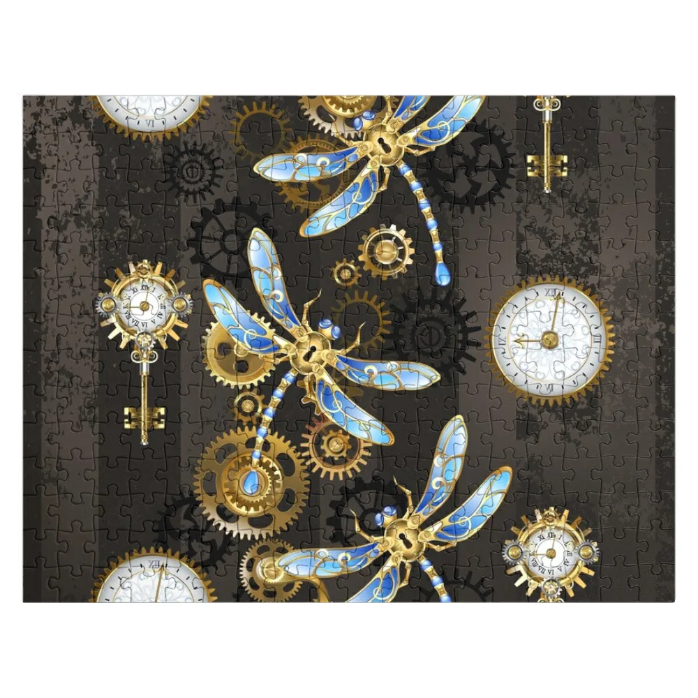 Steampunk Dragonflies on grunge background Jigsaw Puzzle Toddler Toys Customized Photo