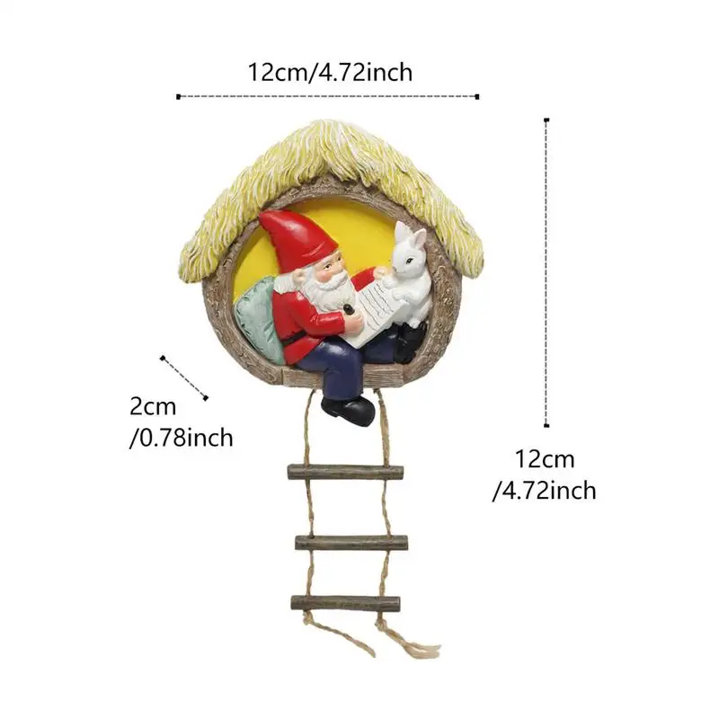 Gnome Bunny Tree Decor Żywiczna dekoracja montowana na drzewie Figurka gnoma Miniaturowa figurka na zewnątrz Kapryśna rzeźba na wiosnę