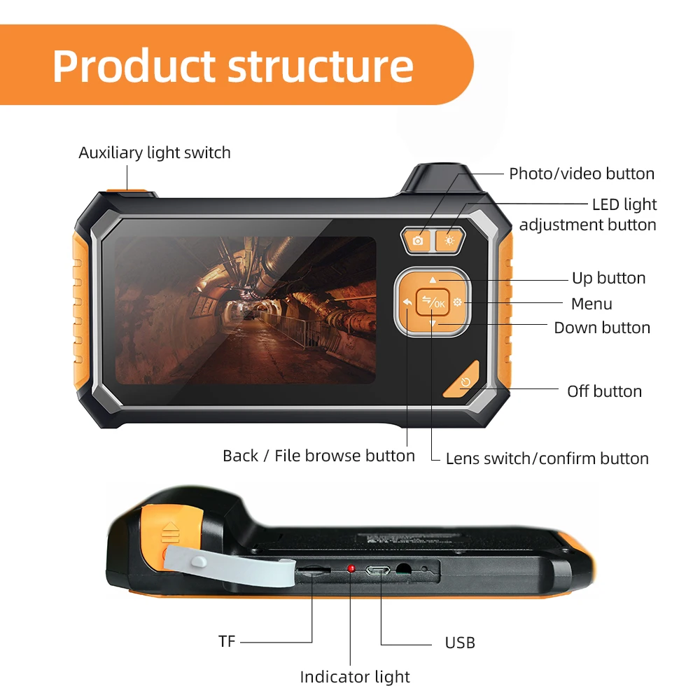 Dual Lens Borescope Digital Industrial Endoscope with 4.3\\\