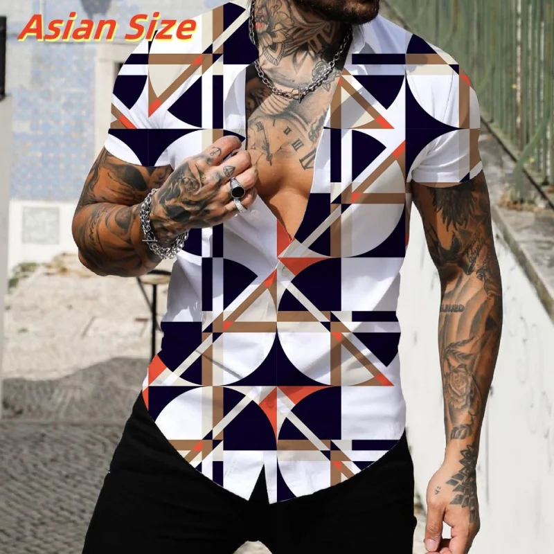

Star Moon Pattern Hawaiian Shirt For Men Colorful Geometry 3D Print Shirts Summer Street Short Sleeves Tops Lapel Button Blouse