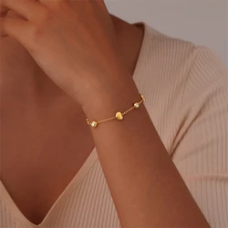 316L Stainless Steel New Fashion Fine Waterproof Jewelry Sweet Style Embed Zircon Love Heart Charm Chain Bracelets For Women