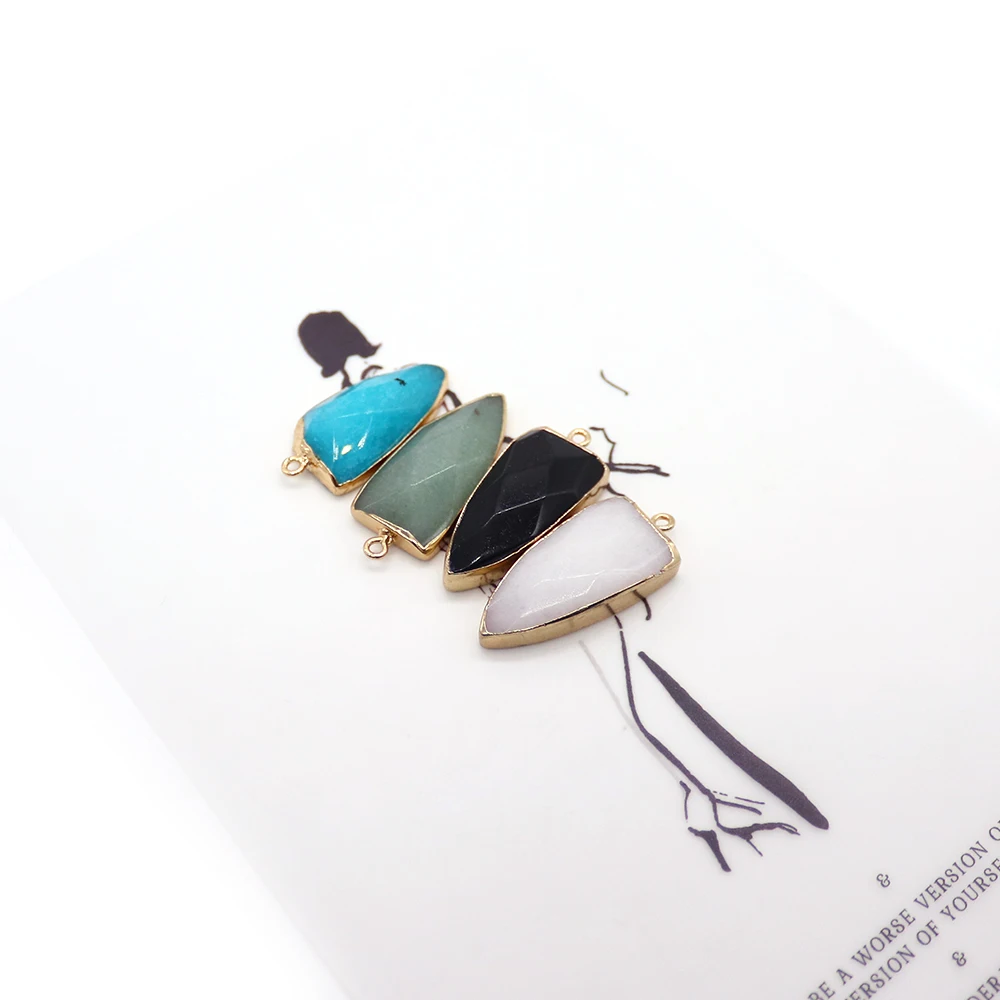 

Triangular Geometric Natural Stone White Crystal & Black Agate Polished Faceted Edged Single-hole Pendant DIY Accessories