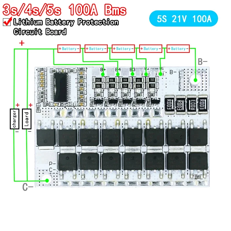 

3s/4s/5s Bms 12v 16.8v 21v 3.7v 100a Li-ion Lmo Ternary Lithium Battery Protection Circuit Board Li-polymer Balance Charging