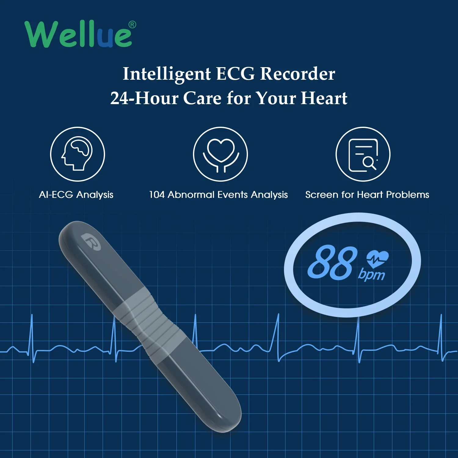 Wellue ER1 24 hours  Holter Mini   Heart Rate Watch Ekg Portable Heart  Ekg