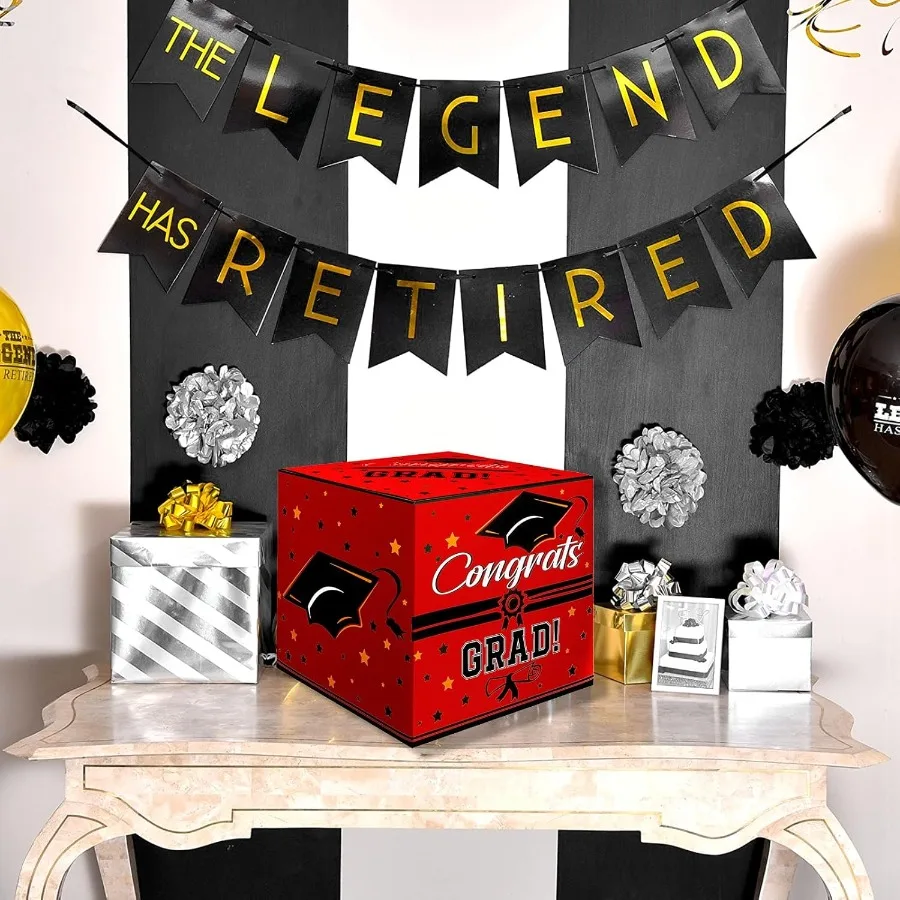 Red Graduation Card Box 2025 Modern Foldable Card Box Holder for College High School Graduation Party Decorations Class of 2025