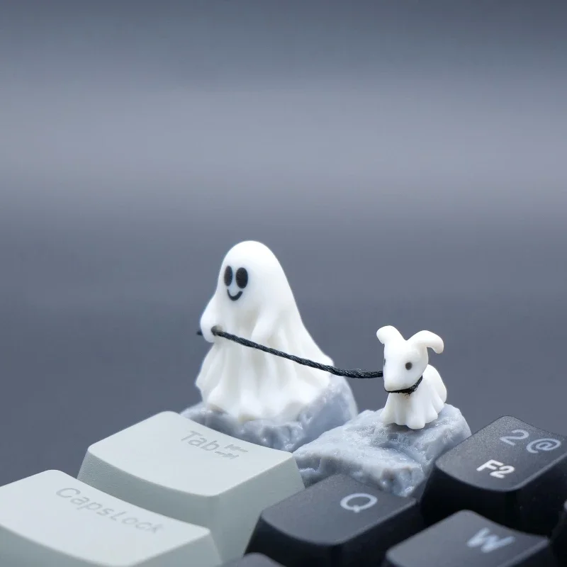 NEW Ghost Puppy Resin Keycap Custom 3D Print Personality Point Keycap for Mechanical Keyboard White Cute Keycaps Halloween Gift