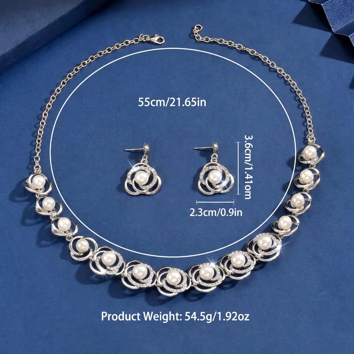 Stage‑Performance Hollow Circle Rhinestone Pearl 3PC Set For Actor Evening Gown Indoor Portrait Shoot Matching Jewelry