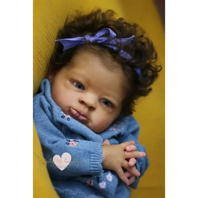 20 Inch Dark Skin DIY Doll Kit Lanny with Body Cloth Unfinished Reborn Doll Kit