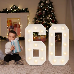 60 Numeri luminosi Decorazioni per feste di 60° compleanno Donna Uomo 3,28 piedi di altezza Lampada da notte a LED Numero Cornice Marquee Numero di mosaico