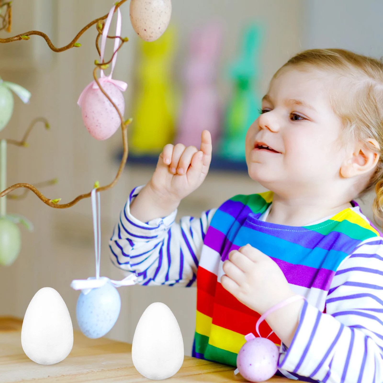 

43pcs Foams Eggs Diy Graffiti Unpainted Easter Craft Polystyrene Eggs Hand-Painted Party Ornament Decoration Supplies