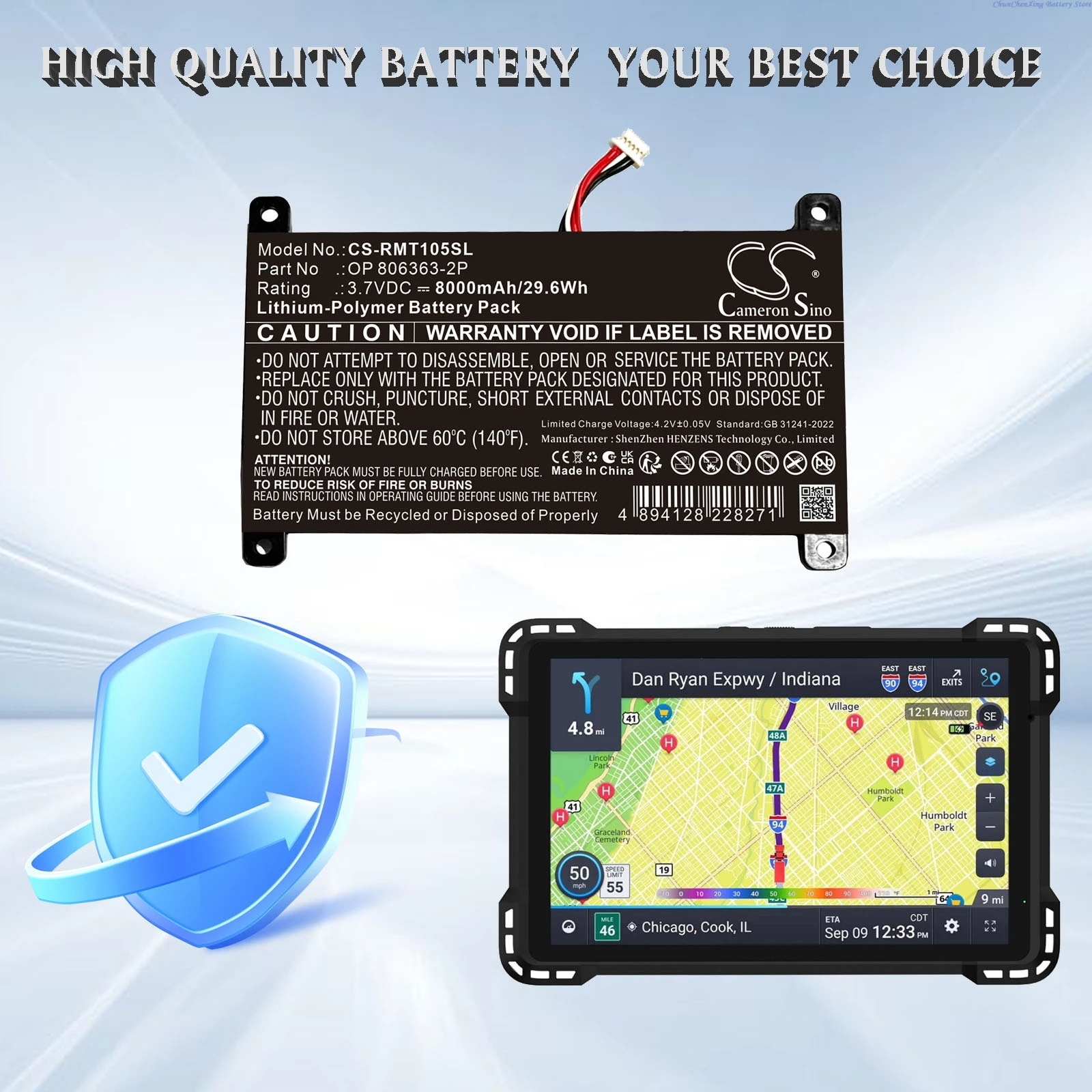 

Cameron Sino 3.7V 8000mAh Replacement GPS, Navigator Battery OP 806363-2P for RAND McNally TND-1050