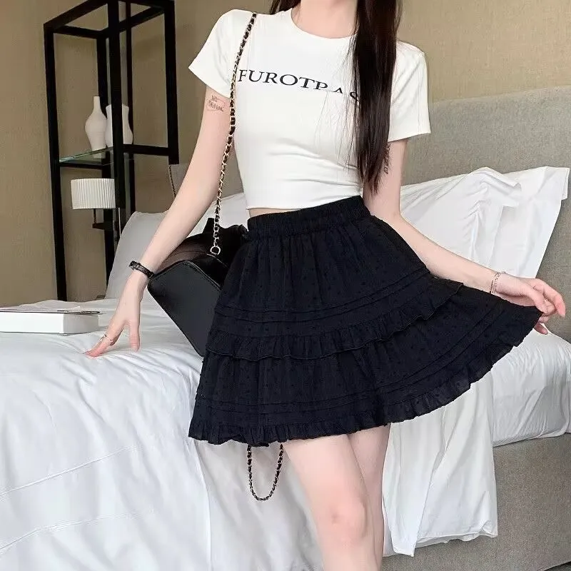 لوليتا التنانير الصغيرة للنساء Kawaii تنورة عالية الخصر ألف خط الكشكشة القوطية الصلبة بسيطة مطوي تنورة Y2k Harajuku تنورة بيضاء