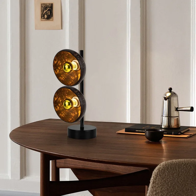 

Original retro coconut shell bedside table lamp, tea room bed and breakfast, coffee shop, atmosphere