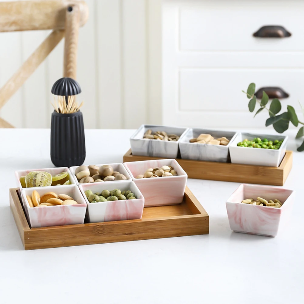 

Nordic Ceramic Marble Fruit Plate 3 Grid Grey Snack Tray Food Storage Dish for Home Party Dried Fruit Candy