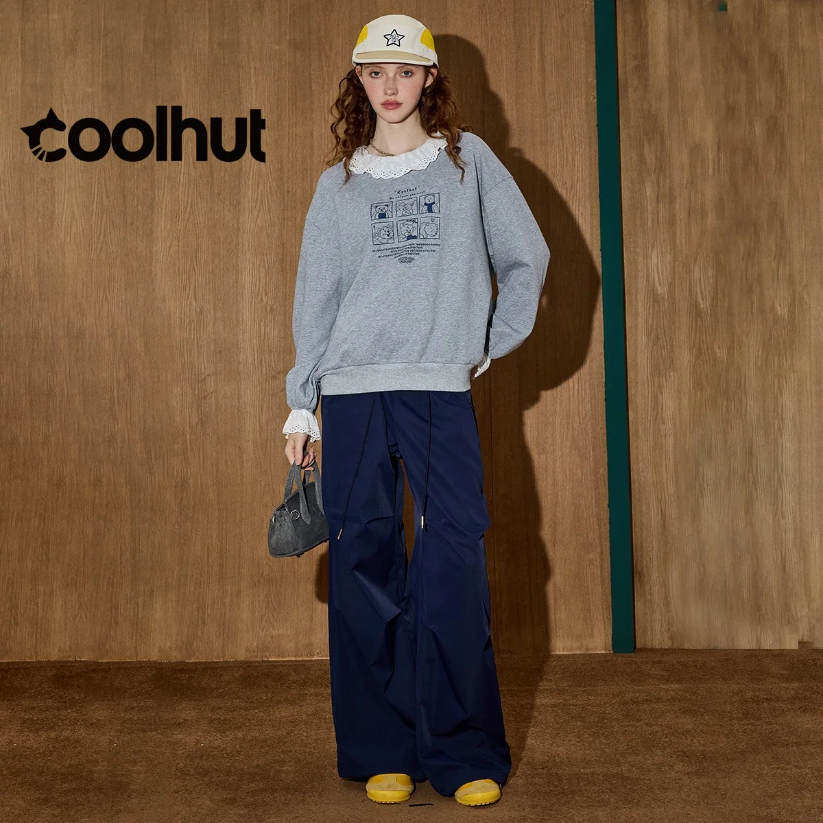 Coolhut 2025 calças curvas para mulheres americanas streetwear cordão jogger pant perna larga ajuste reto casual utilitário outono