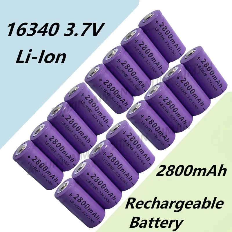 Batteries Li-ion 2800 rechargeables 3.7V, 16340 mAh, pour lampe de poche LED,  mural de voyage, CR123A 16340