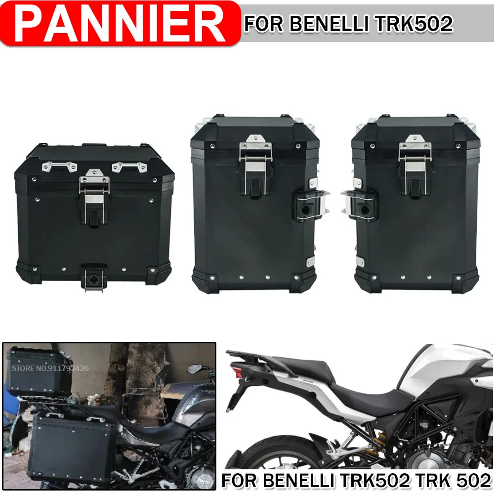 Aluminum Panniers Top Case Motorcycle Saddlebag Rack Luggage Black Siver Box Stainless Steel Bracket For Benelli TRK502 TRK 502