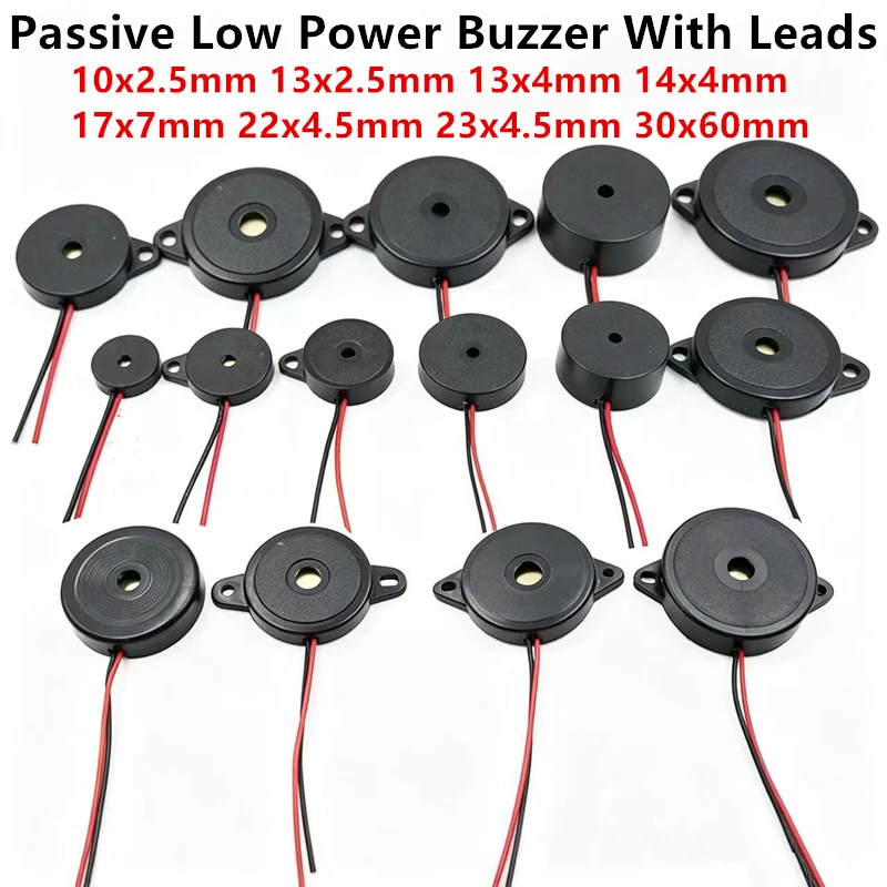 5PCS Passive Low Power Buzzer With Leads 10x2.5mm 17x7mm 30x60mm 1025/1325/1340/1404/1704/1707/2455/2320/3527