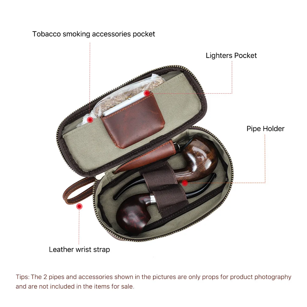 CONTACTS FAMILY Genuine Leather Tobacco Smoking Pipe Bag for 2 pipes Portable Herb Smoke Pipe Case Smoking Accessories Kit Tools